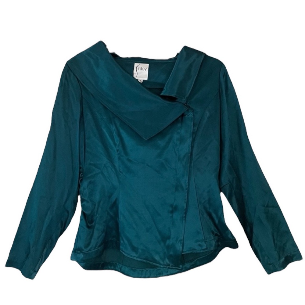 Finley Green Satin Cowl Neck Top Size Small Made in USA